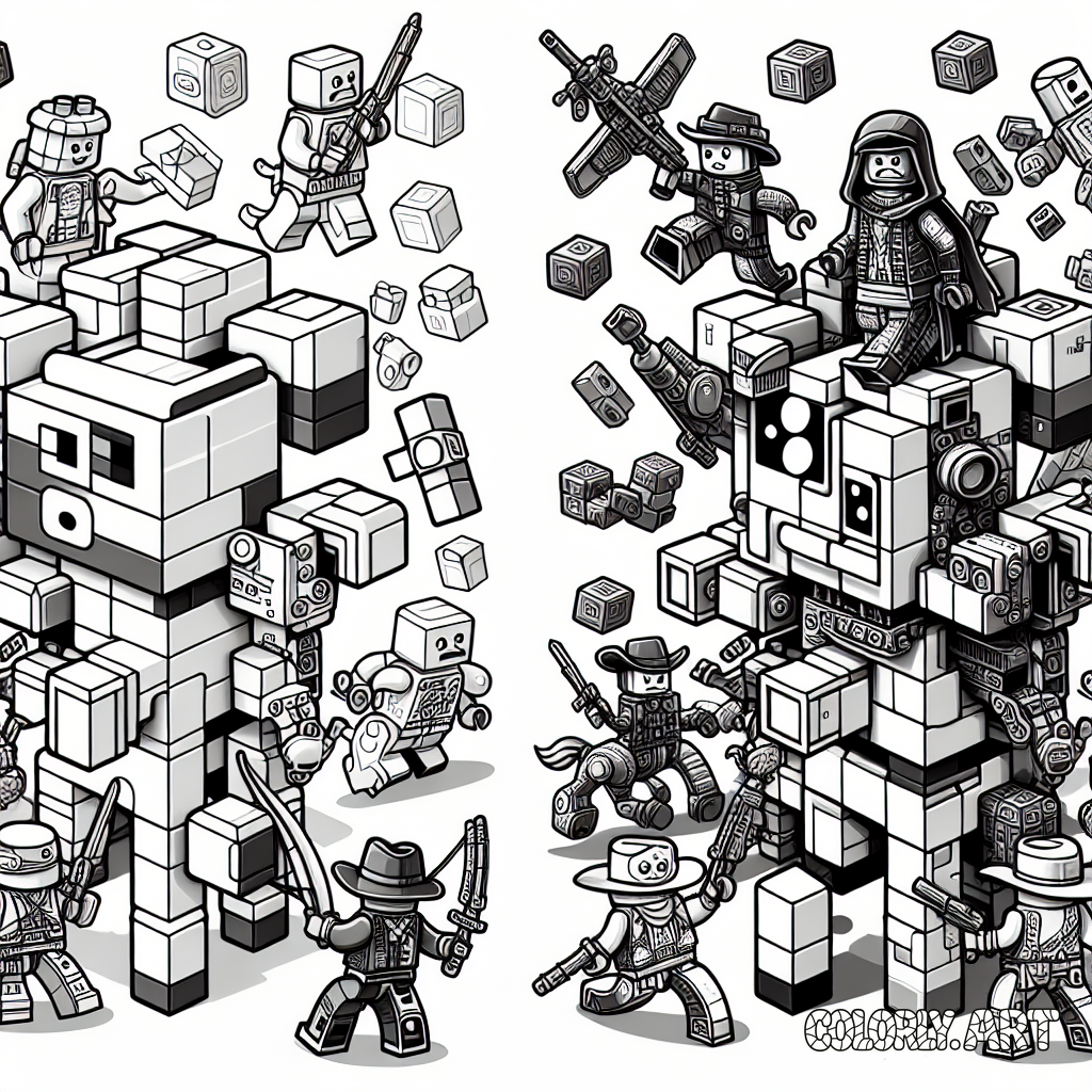 create a battle against lego inspired theme characColoring Book Page Coloring Scene Image Colorly.art 